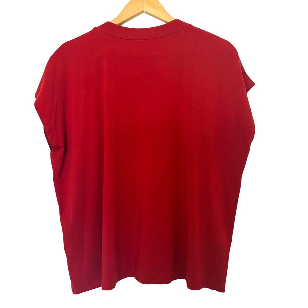 Eileen Fisher Boxy Mock Neck Tank Top Cap Sleeve T-shirt Red Size M Tencel - Picture 4 of 8